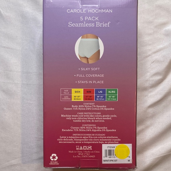 Carole Hochman Seamless Brief 5-Pack - White, Blue, Purple - Picture 4 of 7